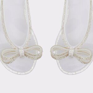 ALDO RHINESTONE BOWS KEDIRACIEN SLIP ON SANDALS, 8, BEJEWELLED, SLIDES